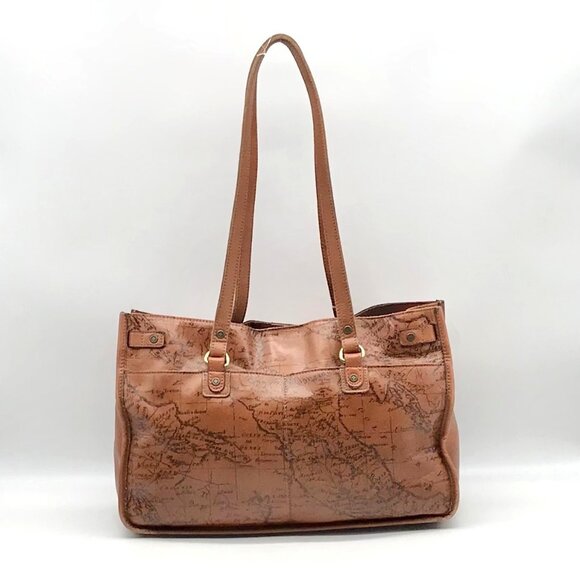 Patricia Nash Brown Leather Map Print Tote And Wallet - Picture 2 of 12